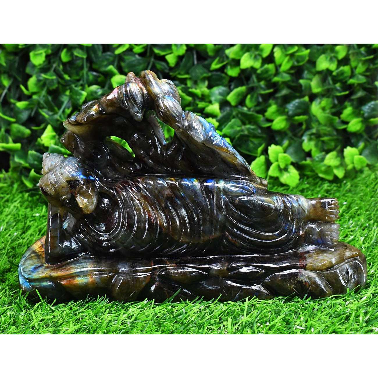 gemsmore:Exclusive Labradorite Hand Carved Genuine Crystal Gemstone Carving Massive Sleeping Lord Buddha