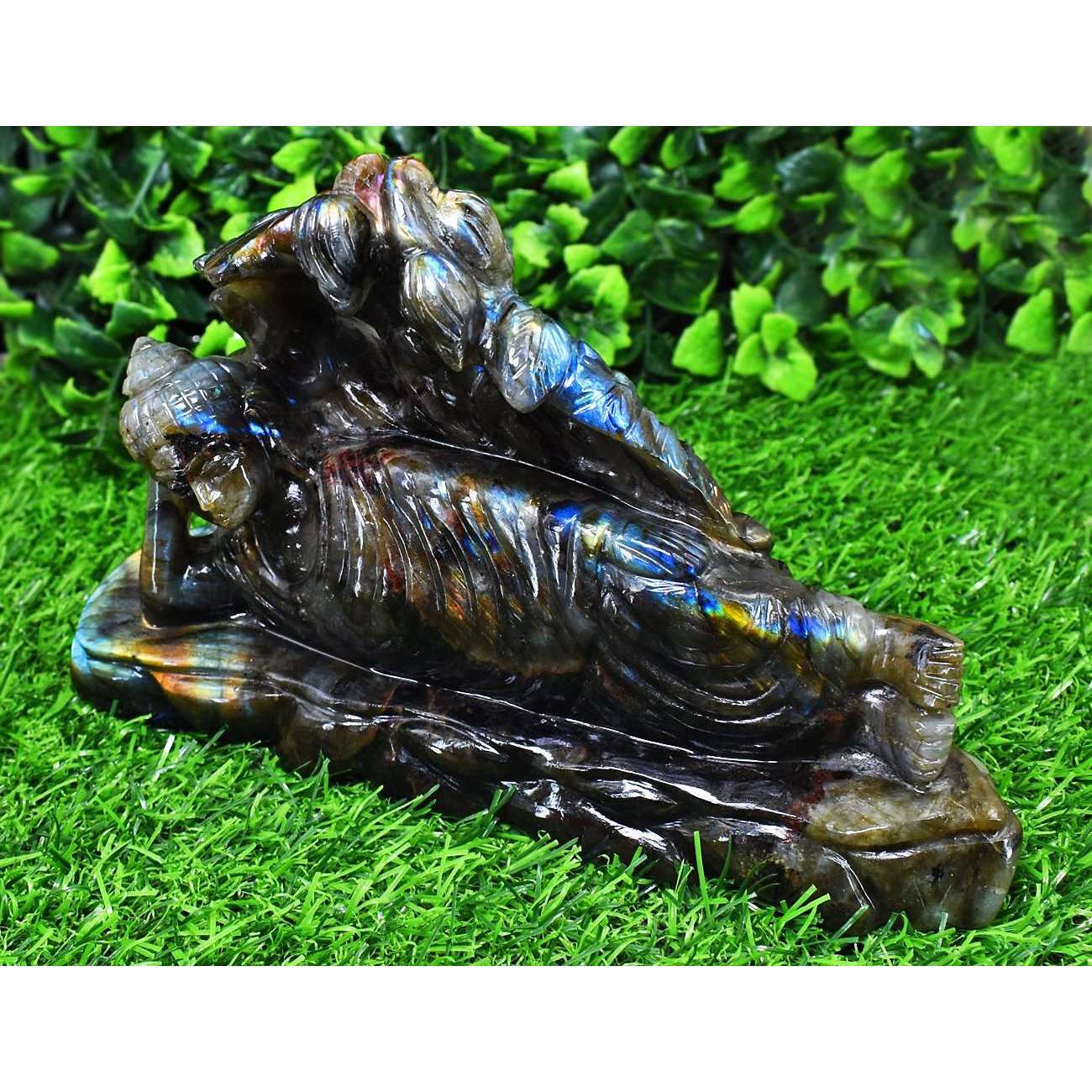 gemsmore:Exclusive Labradorite Hand Carved Genuine Crystal Gemstone Carving Massive Sleeping Lord Buddha