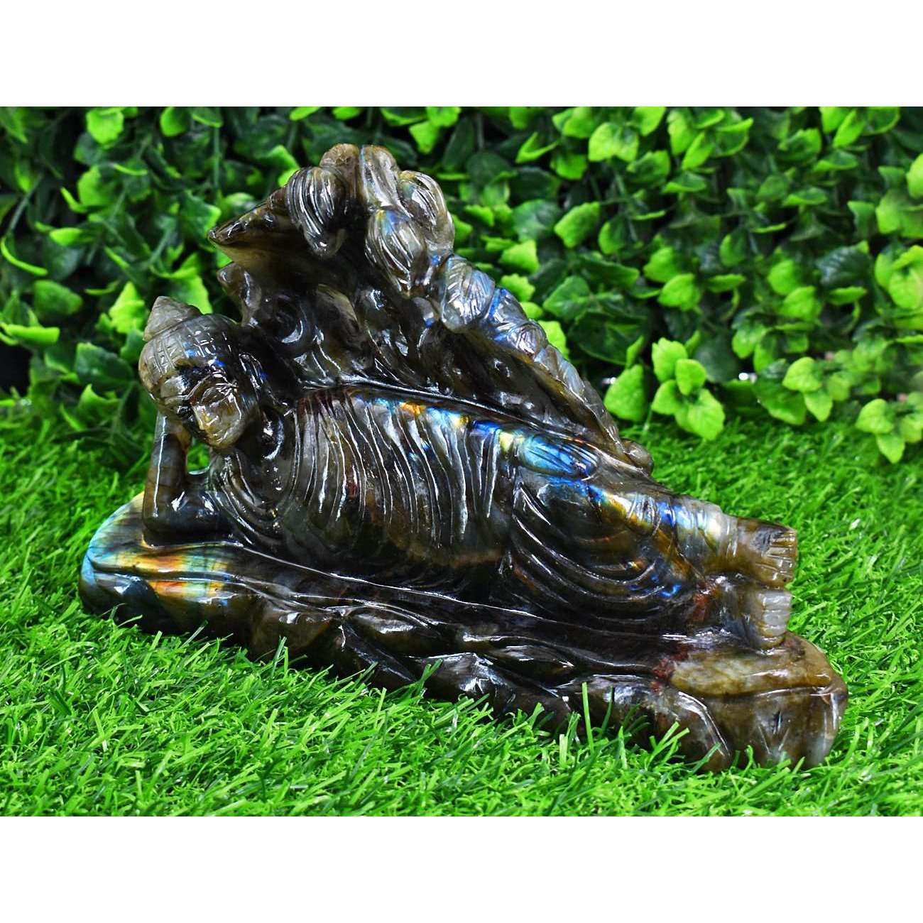 gemsmore:Exclusive Labradorite Hand Carved Genuine Crystal Gemstone Carving Massive Sleeping Lord Buddha