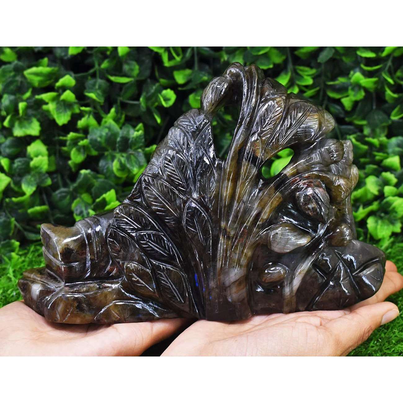 gemsmore:Exclusive Labradorite Hand Carved Genuine Crystal Gemstone Carving Massive Sleeping Lord Buddha