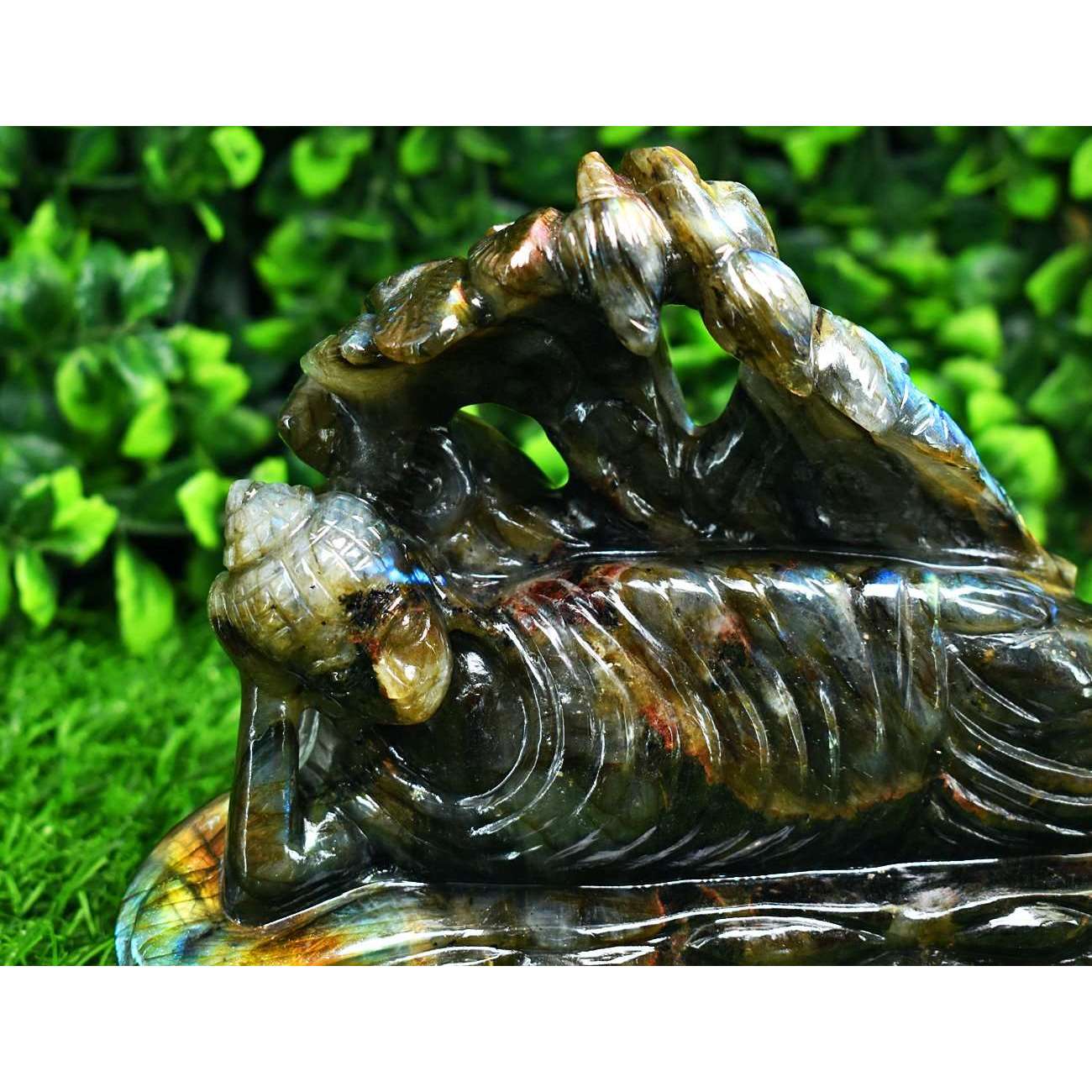 gemsmore:Exclusive Labradorite Hand Carved Genuine Crystal Gemstone Carving Massive Sleeping Lord Buddha