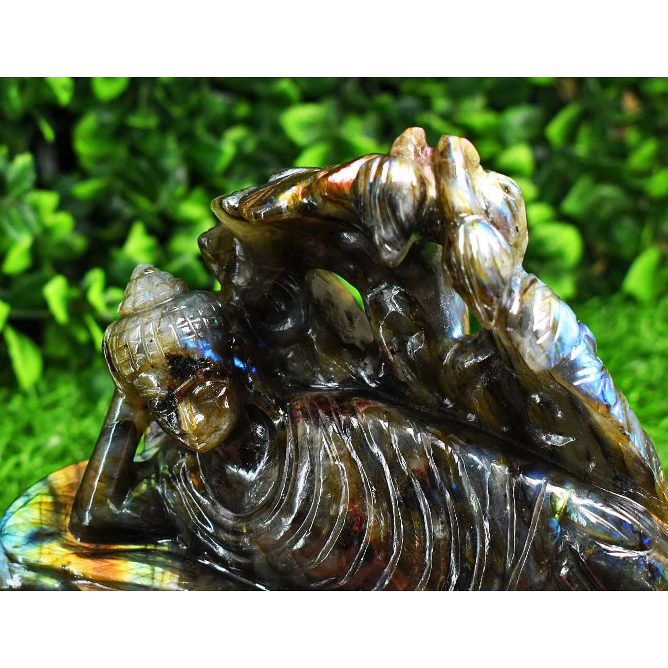 gemsmore:Exclusive Labradorite Hand Carved Genuine Crystal Gemstone Carving Massive Sleeping Lord Buddha