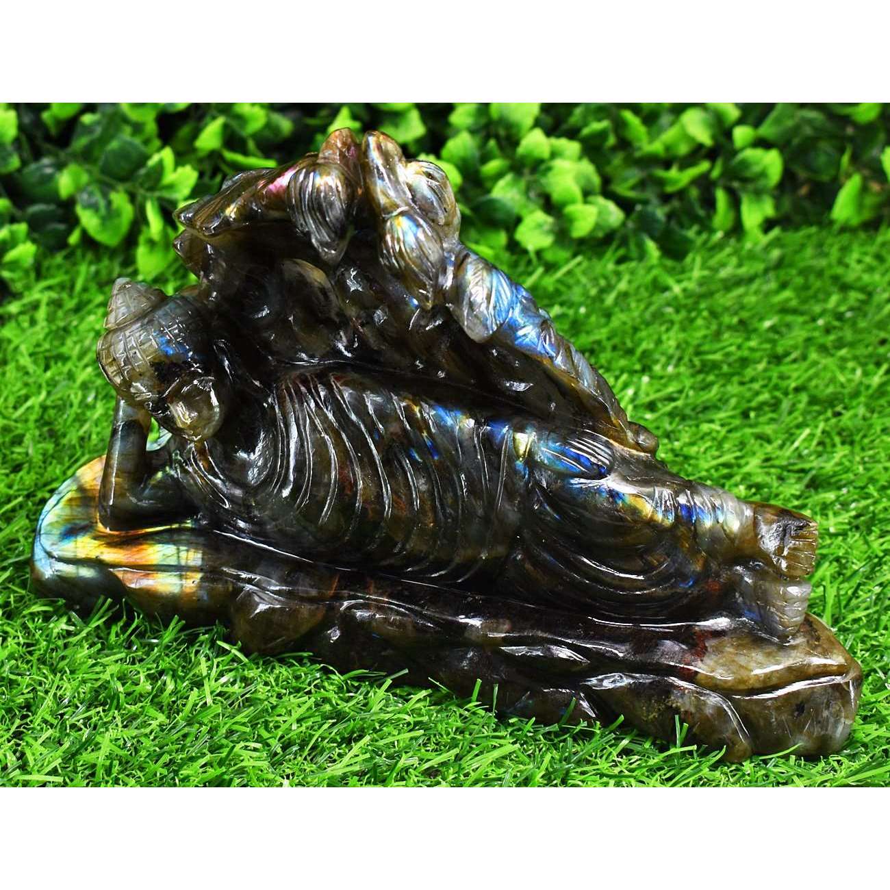 gemsmore:Exclusive Labradorite Hand Carved Genuine Crystal Gemstone Carving Massive Sleeping Lord Buddha