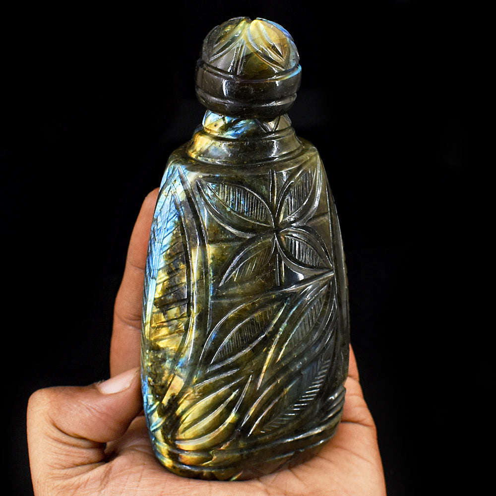 gemsmore:Exclusive Labradorite  Hand Carved Genuine Crystal Gemstone Carving Perfume Bottle