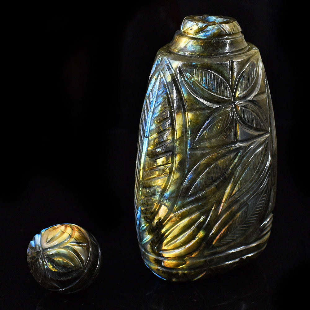 gemsmore:Exclusive Labradorite  Hand Carved Genuine Crystal Gemstone Carving Perfume Bottle