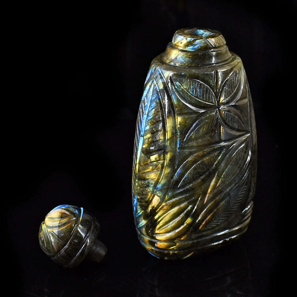 gemsmore:Exclusive Labradorite  Hand Carved Genuine Crystal Gemstone Carving Perfume Bottle