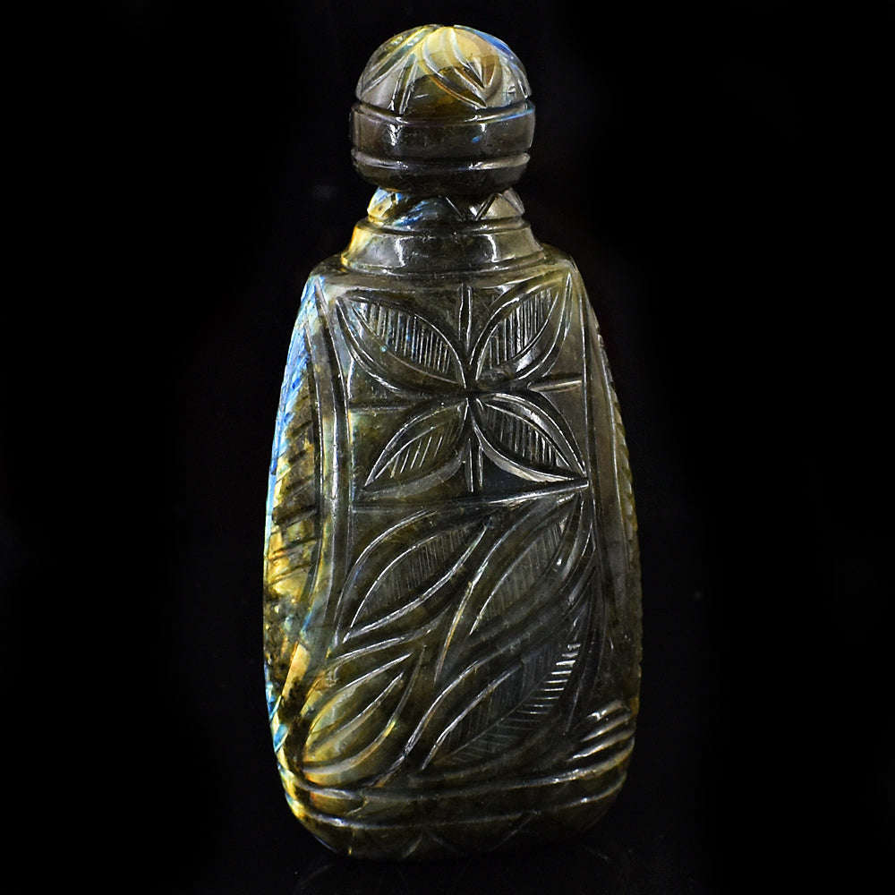 gemsmore:Exclusive Labradorite  Hand Carved Genuine Crystal Gemstone Carving Perfume Bottle