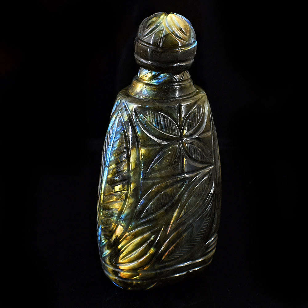 gemsmore:Exclusive Labradorite  Hand Carved Genuine Crystal Gemstone Carving Perfume Bottle