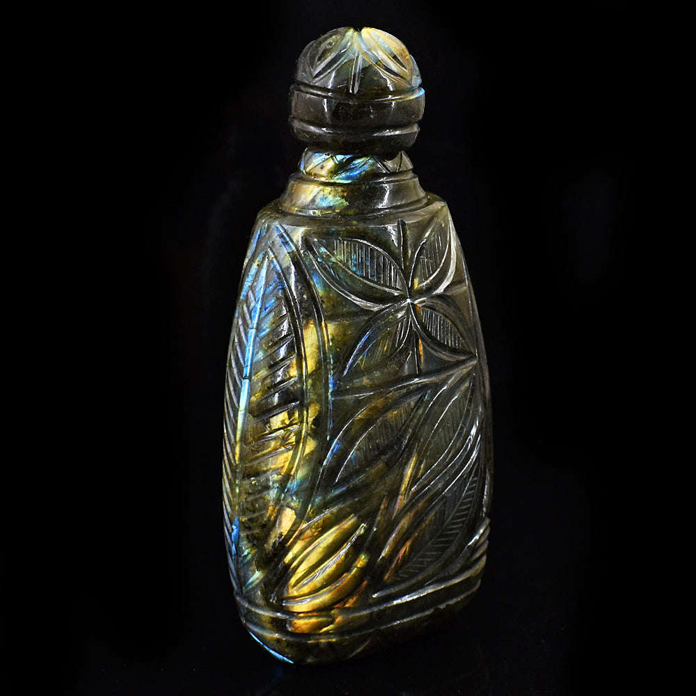 gemsmore:Exclusive Labradorite  Hand Carved Genuine Crystal Gemstone Carving Perfume Bottle