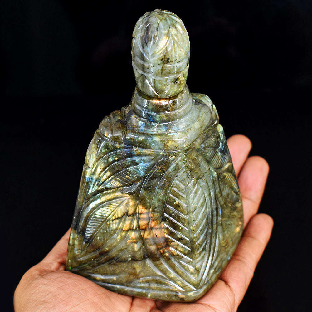 gemsmore:Exclusive Labradorite Hand Carved Genuine Crystal Gemstone Carving Perfume Bottle