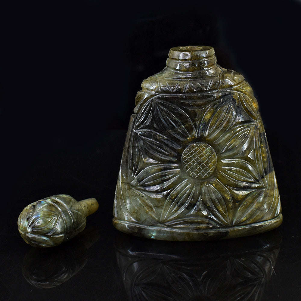 gemsmore:Exclusive Labradorite Hand Carved Genuine Crystal Gemstone Carving Perfume Bottle