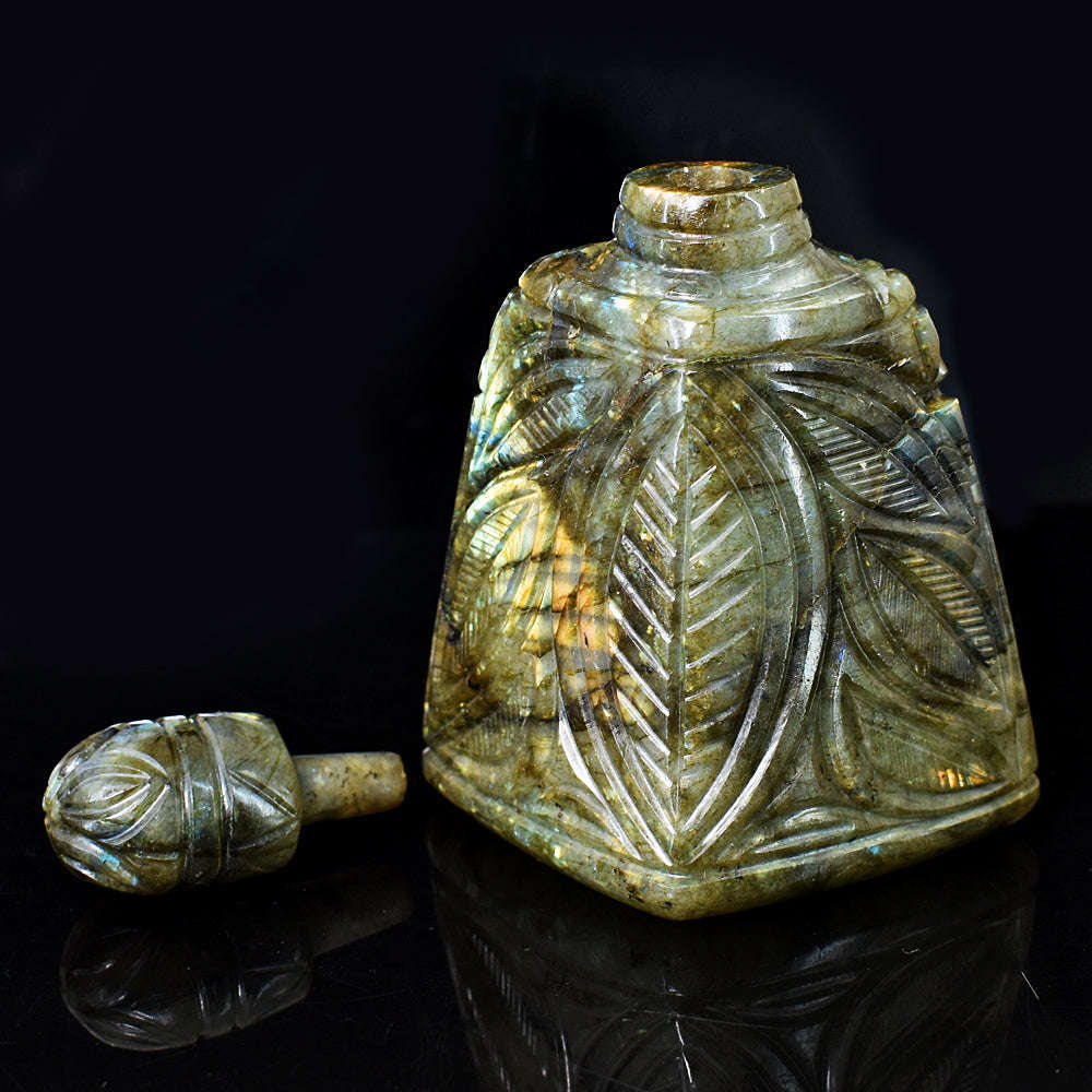 gemsmore:Exclusive Labradorite Hand Carved Genuine Crystal Gemstone Carving Perfume Bottle