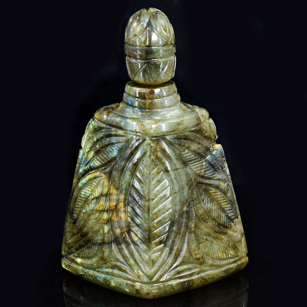 gemsmore:Exclusive Labradorite Hand Carved Genuine Crystal Gemstone Carving Perfume Bottle