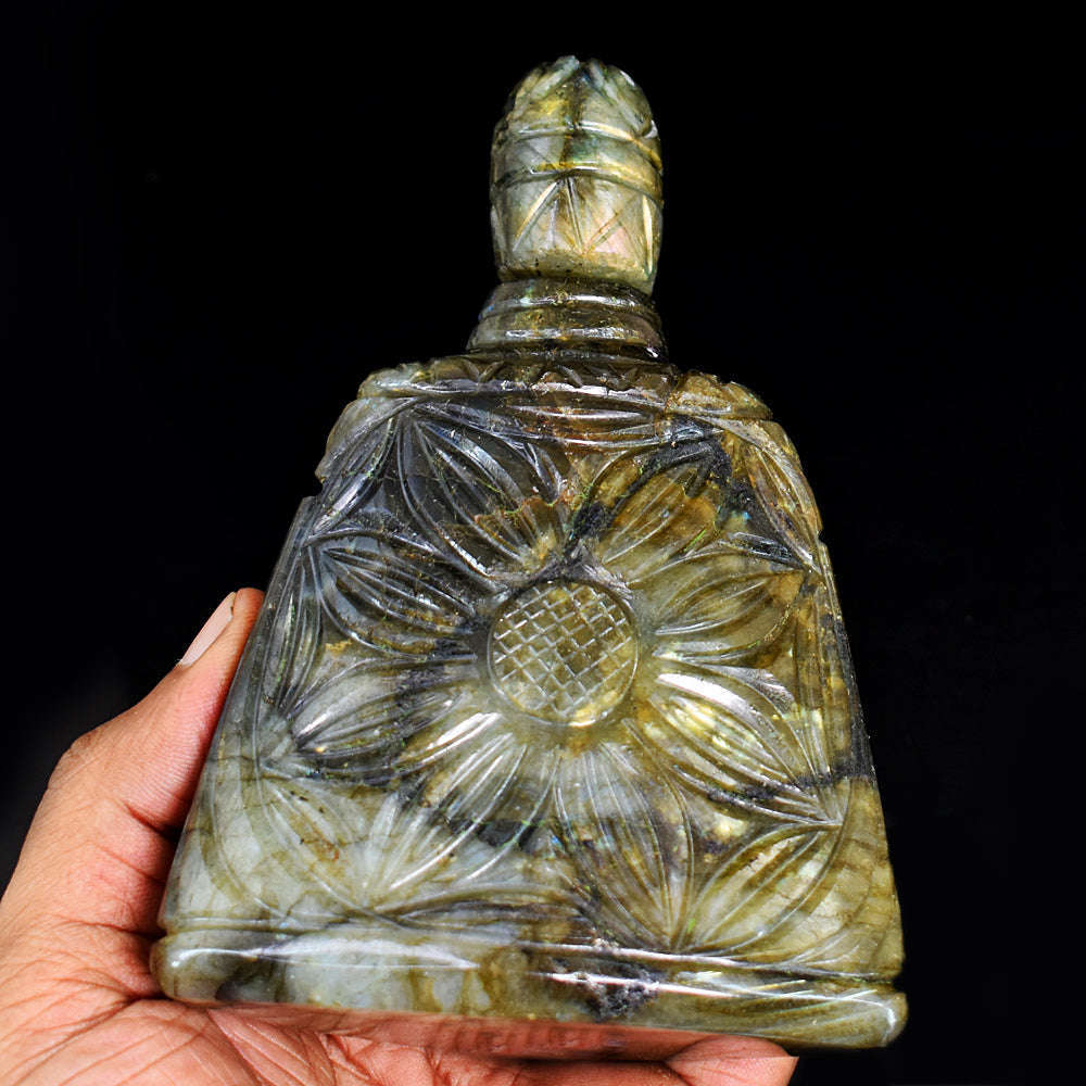 gemsmore:Exclusive Labradorite Hand Carved Genuine Crystal Gemstone Carving Perfume Bottle