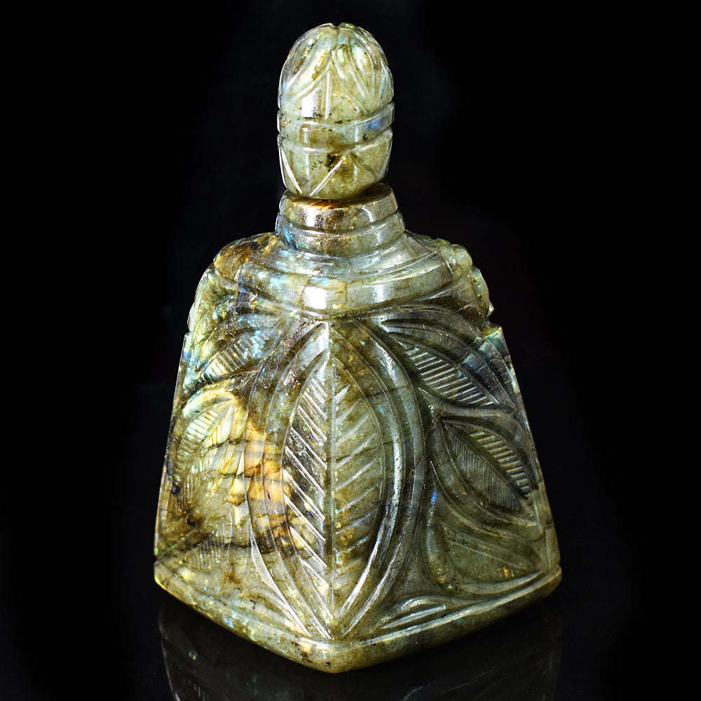 gemsmore:Exclusive Labradorite Hand Carved Genuine Crystal Gemstone Carving Perfume Bottle