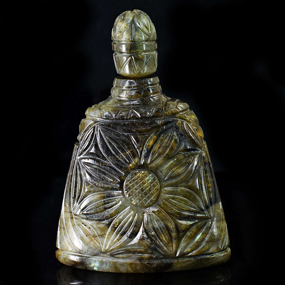 gemsmore:Exclusive Labradorite Hand Carved Genuine Crystal Gemstone Carving Perfume Bottle