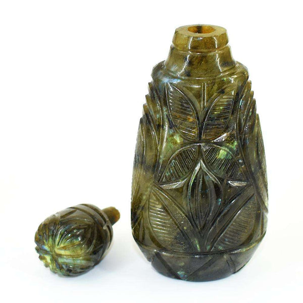 gemsmore:Exclusive Labradorite Hand Carved Genuine Crystal Gemstone Carving Perfume Bottle