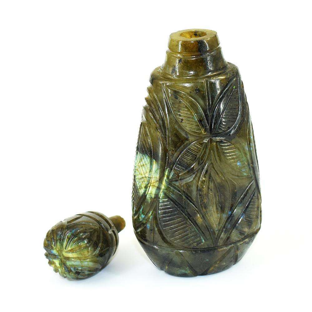 gemsmore:Exclusive Labradorite Hand Carved Genuine Crystal Gemstone Carving Perfume Bottle