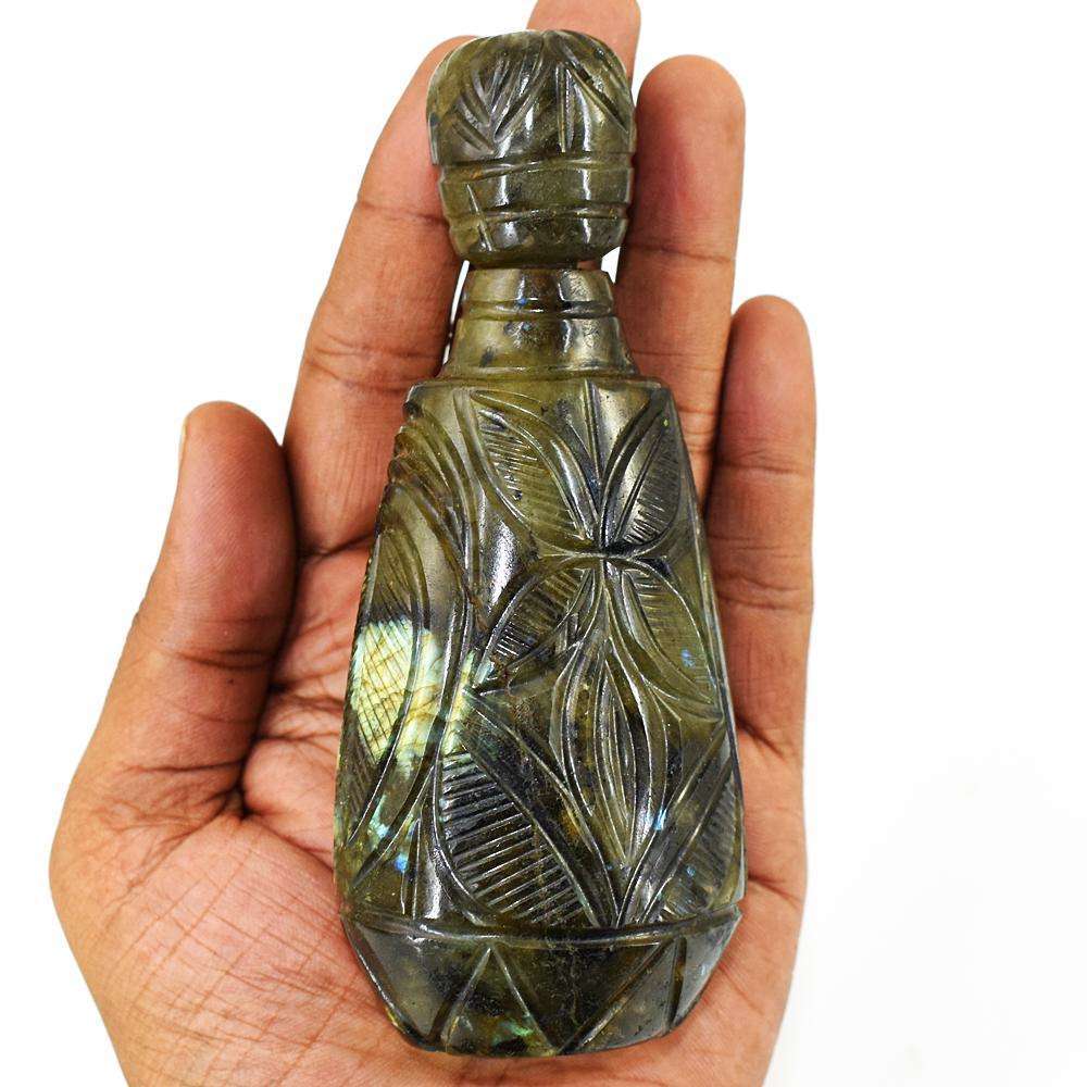 gemsmore:Exclusive Labradorite Hand Carved Genuine Crystal Gemstone Carving Perfume Bottle