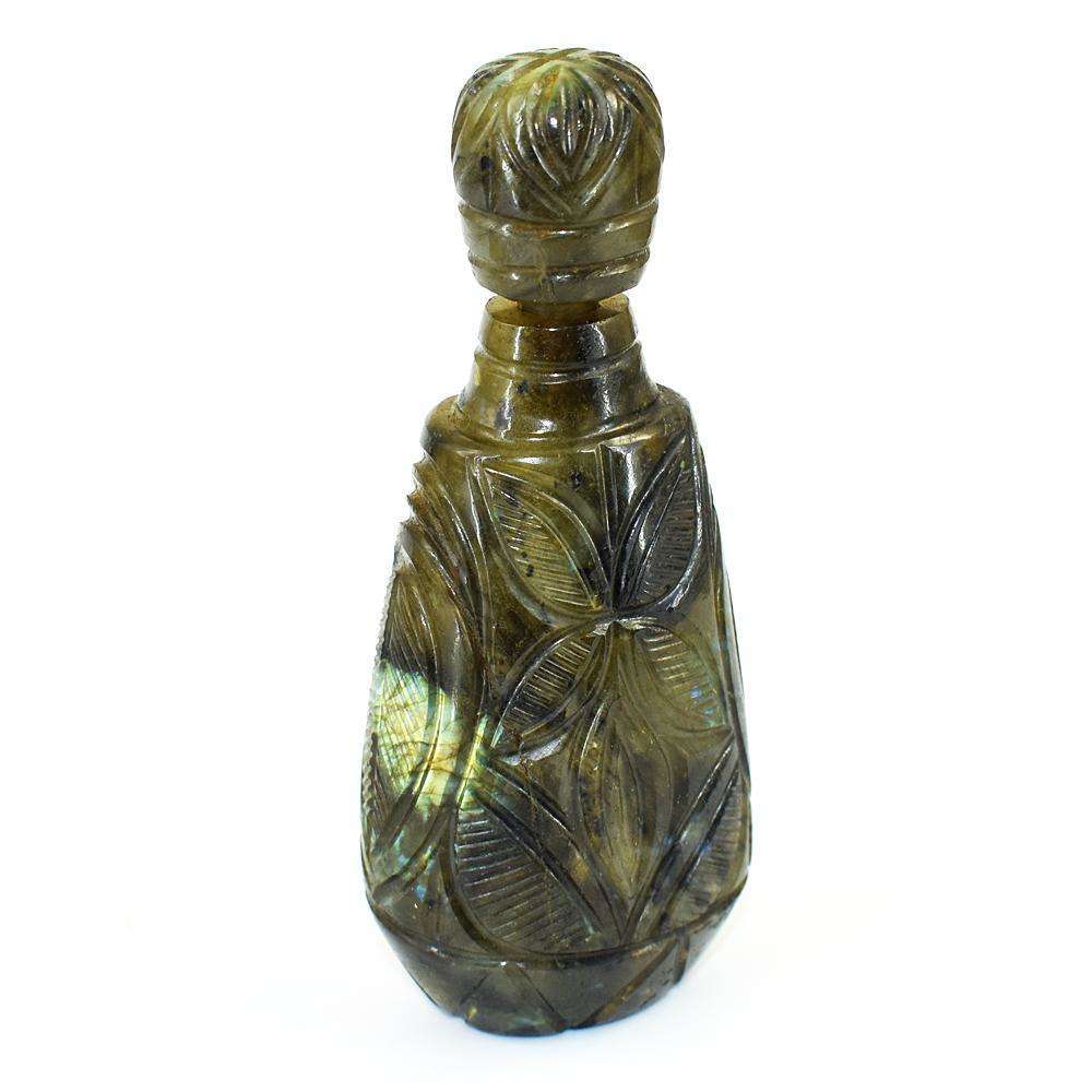 gemsmore:Exclusive Labradorite Hand Carved Genuine Crystal Gemstone Carving Perfume Bottle