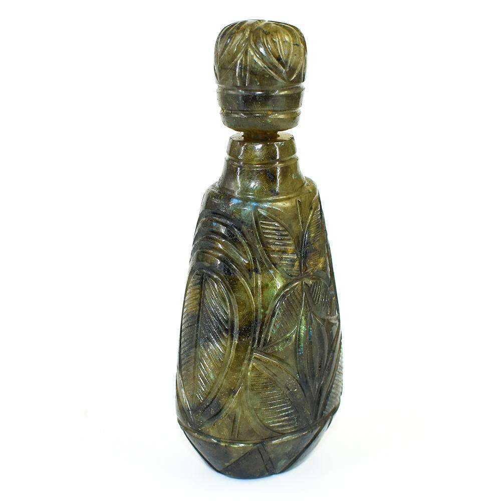 gemsmore:Exclusive Labradorite Hand Carved Genuine Crystal Gemstone Carving Perfume Bottle