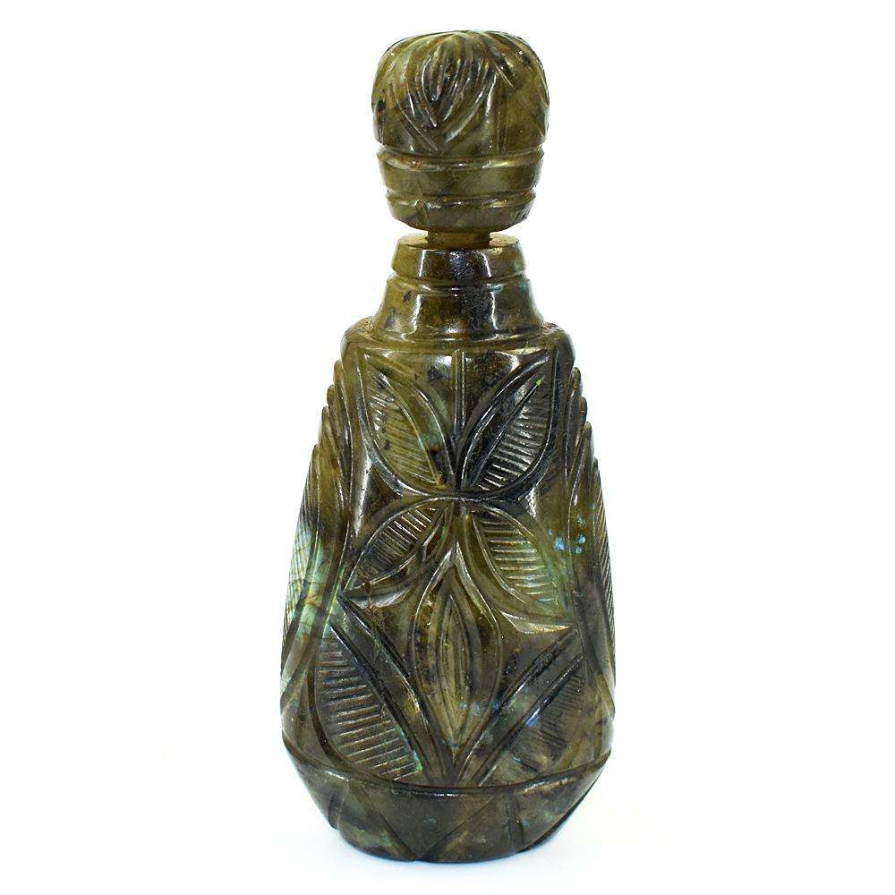 gemsmore:Exclusive Labradorite Hand Carved Genuine Crystal Gemstone Carving Perfume Bottle