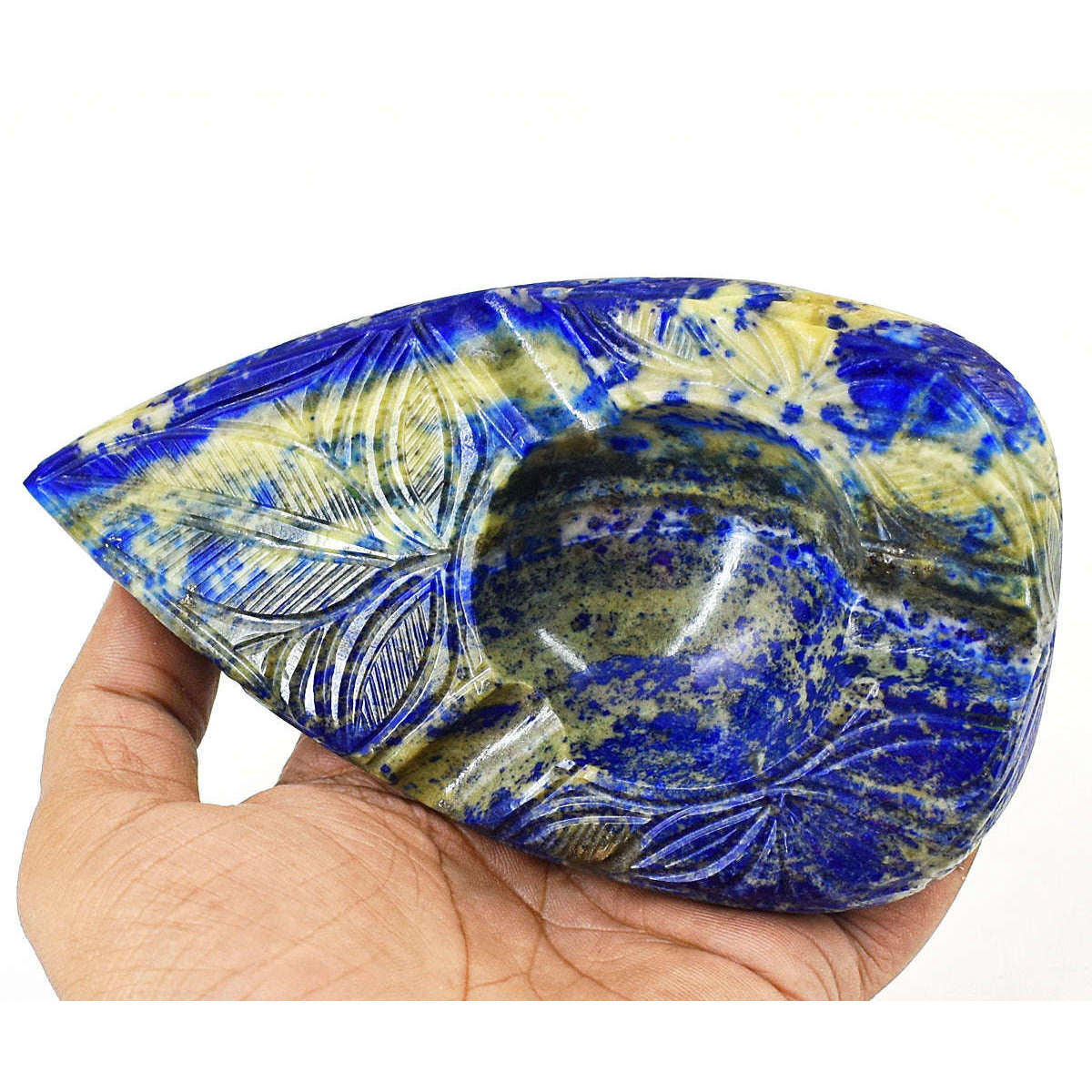 gemsmore:Exclusive Lapis Lazuli Hand Carved Genuine Crystal Gemstone Carving Candle Holder