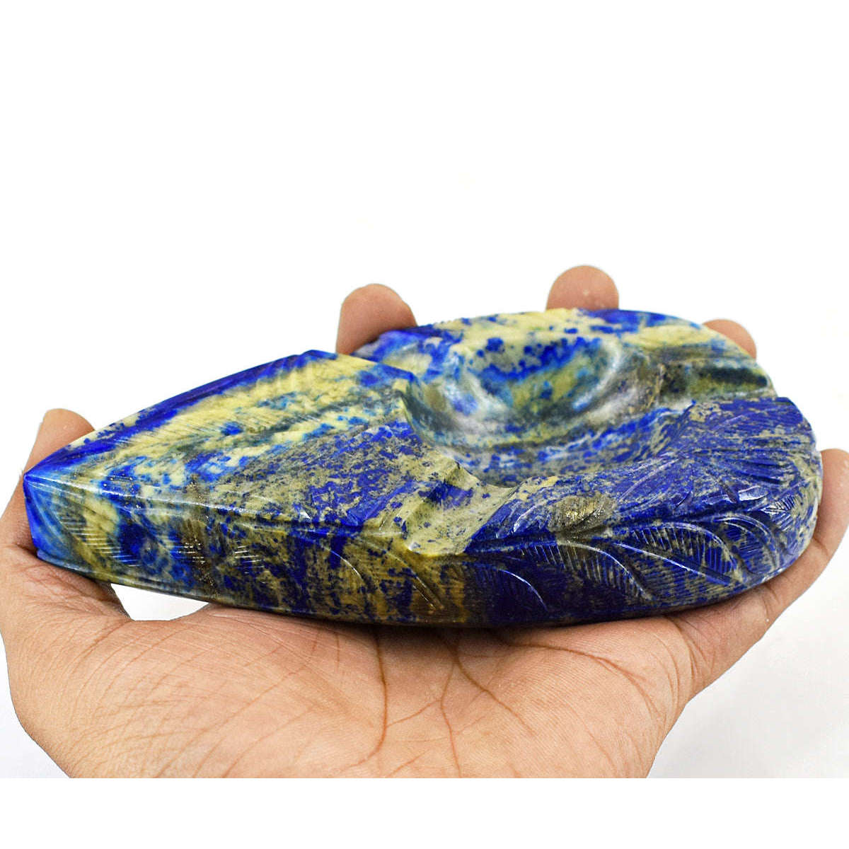 gemsmore:Exclusive Lapis Lazuli Hand Carved Genuine Crystal Gemstone Carving Candle Holder