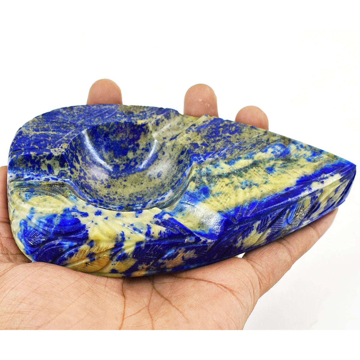gemsmore:Exclusive Lapis Lazuli Hand Carved Genuine Crystal Gemstone Carving Candle Holder