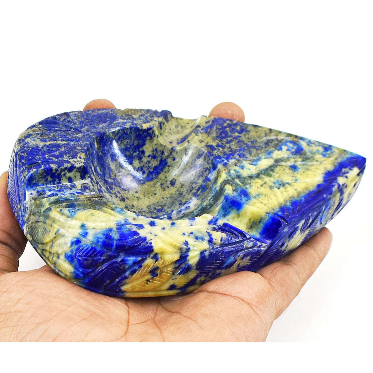 gemsmore:Exclusive Lapis Lazuli Hand Carved Genuine Crystal Gemstone Carving Candle Holder