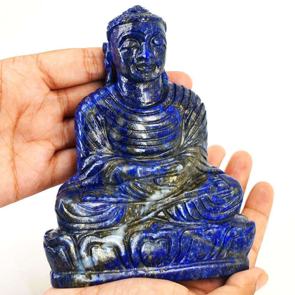 gemsmore:Exclusive Lapis Lazuli Hand Carved Genuine Crystal Gemstone Carving Lord Buddha