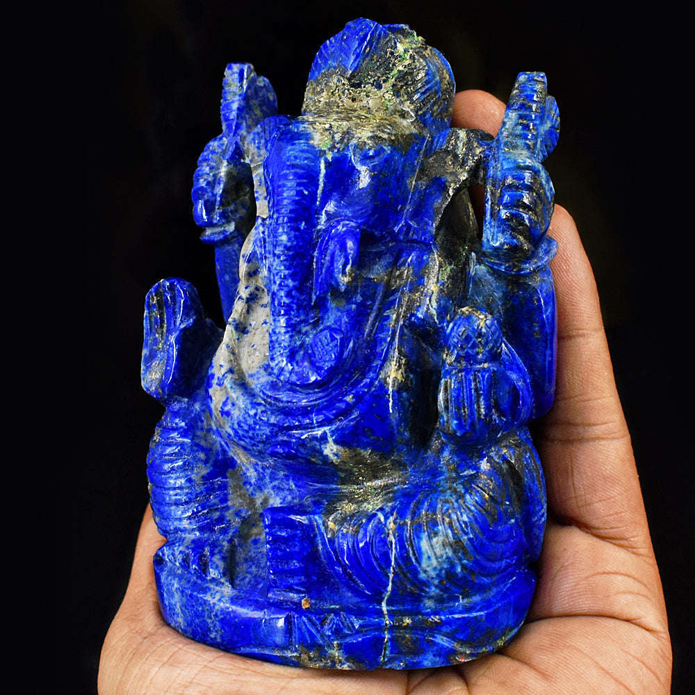 gemsmore:Exclusive Lapis Lazuli Hand Carved Genuine Crystal Gemstone Carving Lord Ganesha