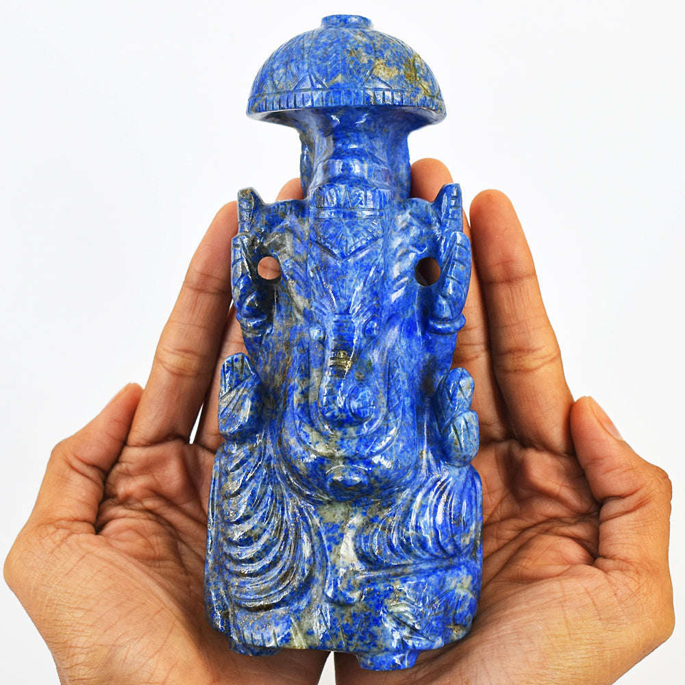 gemsmore:Exclusive Lapis Lazuli Hand Carved Genuine Crystal Gemstone Carving Lord Ganesha