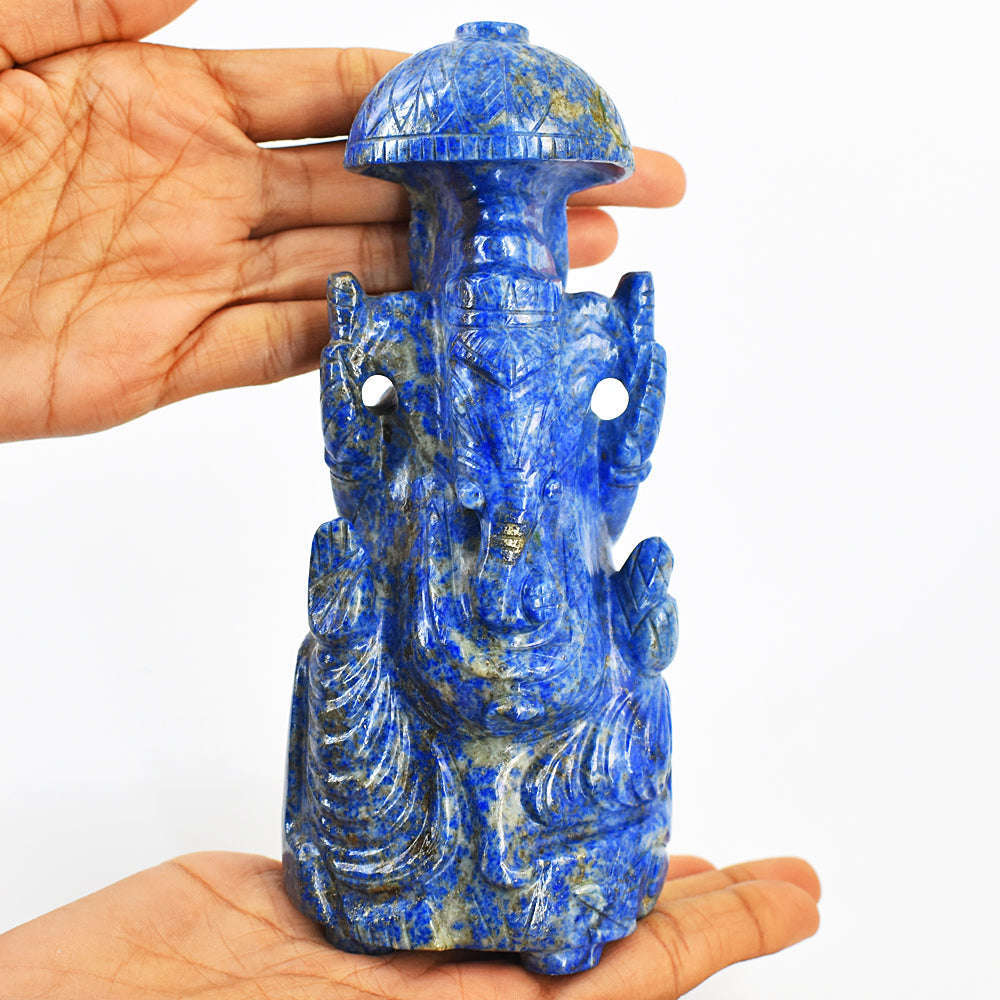 gemsmore:Exclusive Lapis Lazuli Hand Carved Genuine Crystal Gemstone Carving Lord Ganesha