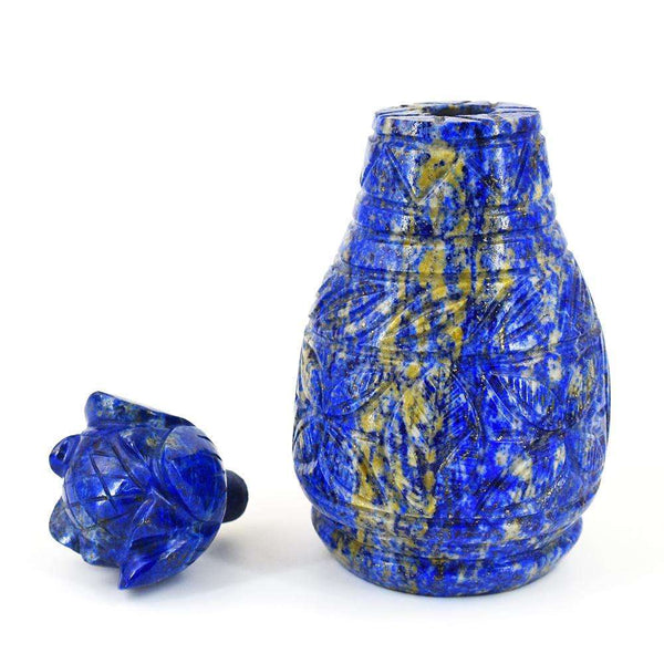 gemsmore:Exclusive Lapis Lazuli Hand Carved Genuine Crystal Gemstone Carving Massive Perfume Bottle