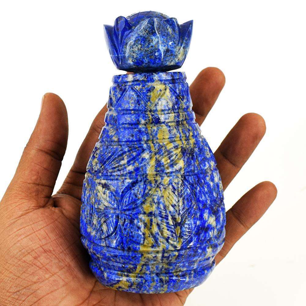 gemsmore:Exclusive Lapis Lazuli Hand Carved Genuine Crystal Gemstone Carving Massive Perfume Bottle