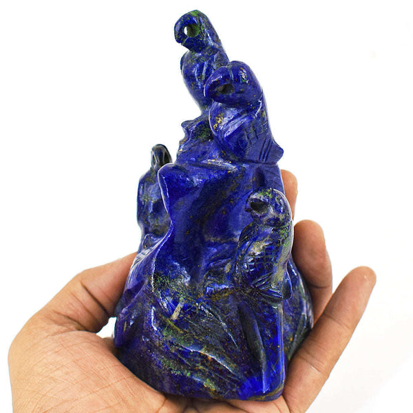 gemsmore:Exclusive Lapis Lazuli  Hand Carved Genuine Crystal Gemstone Carving Parrot Family