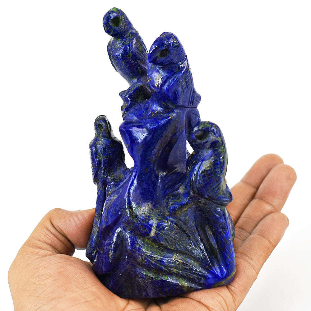 gemsmore:Exclusive Lapis Lazuli  Hand Carved Genuine Crystal Gemstone Carving Parrot Family