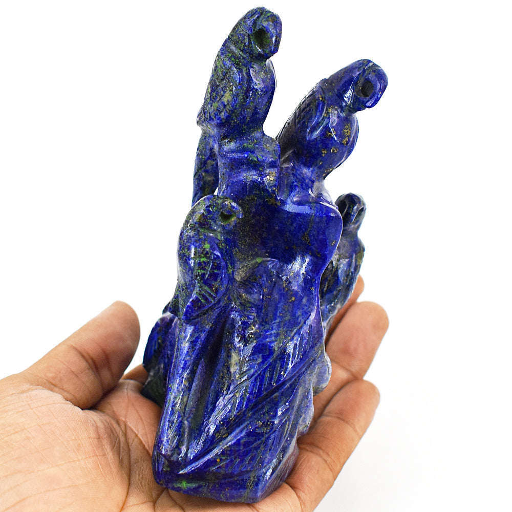 gemsmore:Exclusive Lapis Lazuli  Hand Carved Genuine Crystal Gemstone Carving Parrot Family