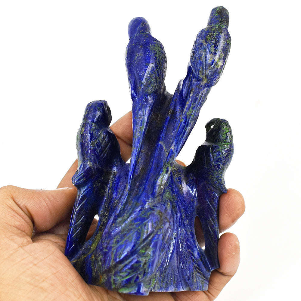 gemsmore:Exclusive Lapis Lazuli  Hand Carved Genuine Crystal Gemstone Carving Parrot Family