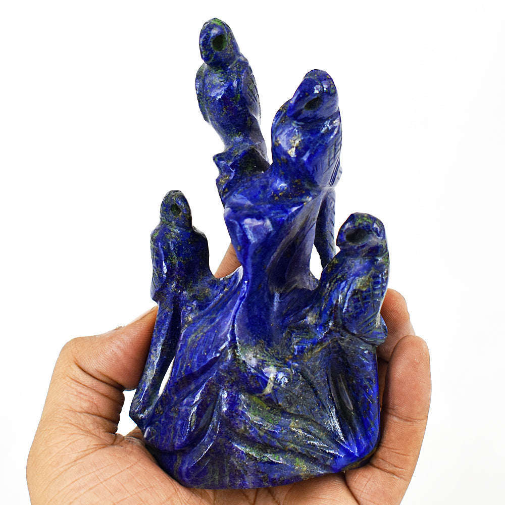 gemsmore:Exclusive Lapis Lazuli  Hand Carved Genuine Crystal Gemstone Carving Parrot Family