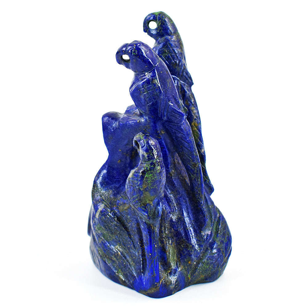 gemsmore:Exclusive Lapis Lazuli  Hand Carved Genuine Crystal Gemstone Carving Parrot Family