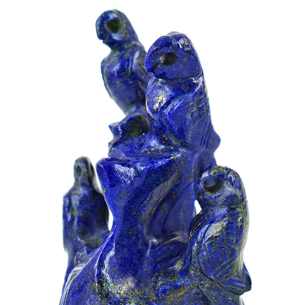 gemsmore:Exclusive Lapis Lazuli  Hand Carved Genuine Crystal Gemstone Carving Parrot Family