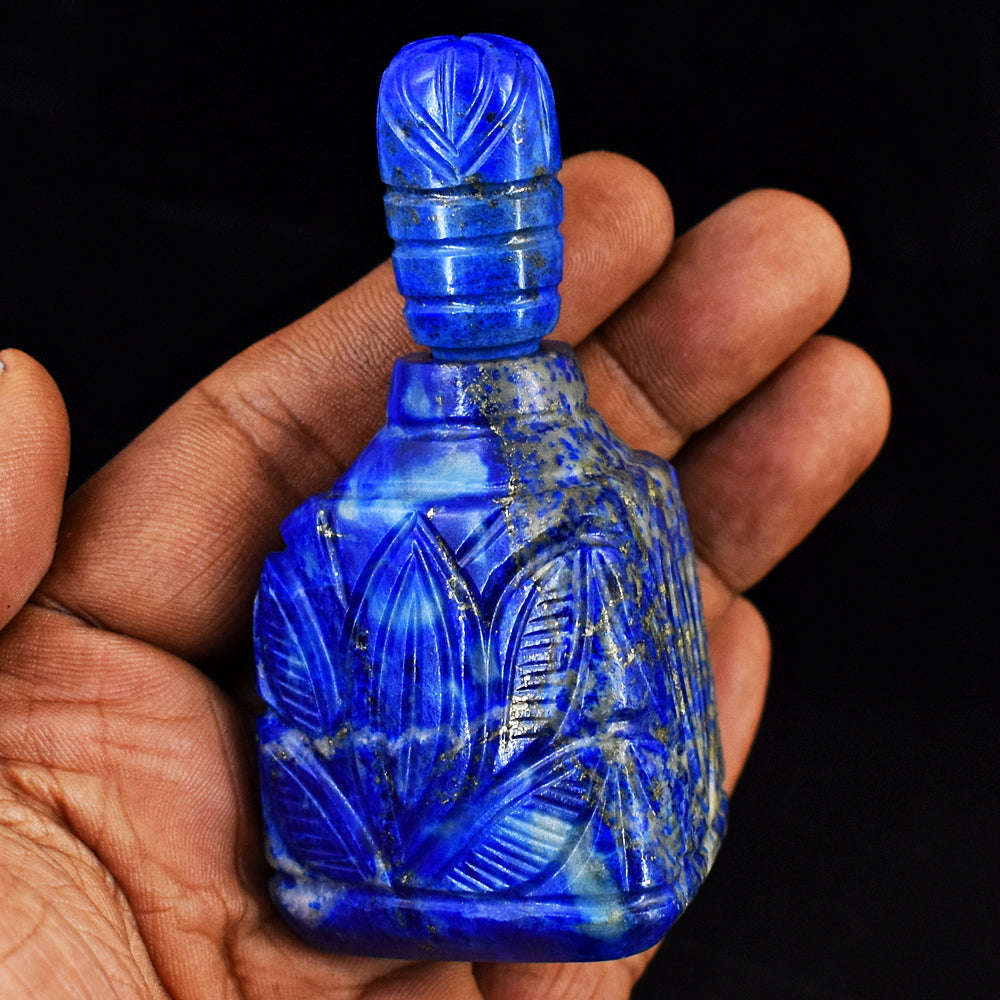 gemsmore:Exclusive Lapis Lazuli   Hand Carved Genuine Crystal Gemstone Carving Perfume Bottle