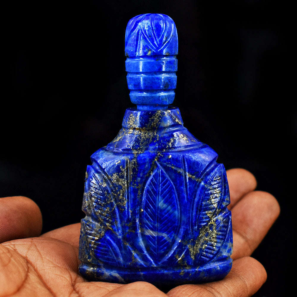 gemsmore:Exclusive Lapis Lazuli   Hand Carved Genuine Crystal Gemstone Carving Perfume Bottle