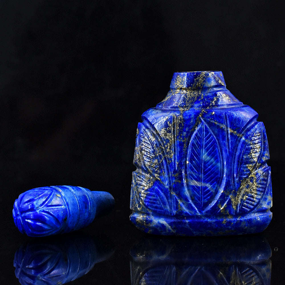 gemsmore:Exclusive Lapis Lazuli   Hand Carved Genuine Crystal Gemstone Carving Perfume Bottle