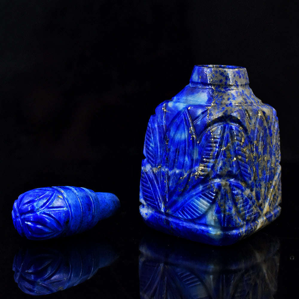 gemsmore:Exclusive Lapis Lazuli   Hand Carved Genuine Crystal Gemstone Carving Perfume Bottle