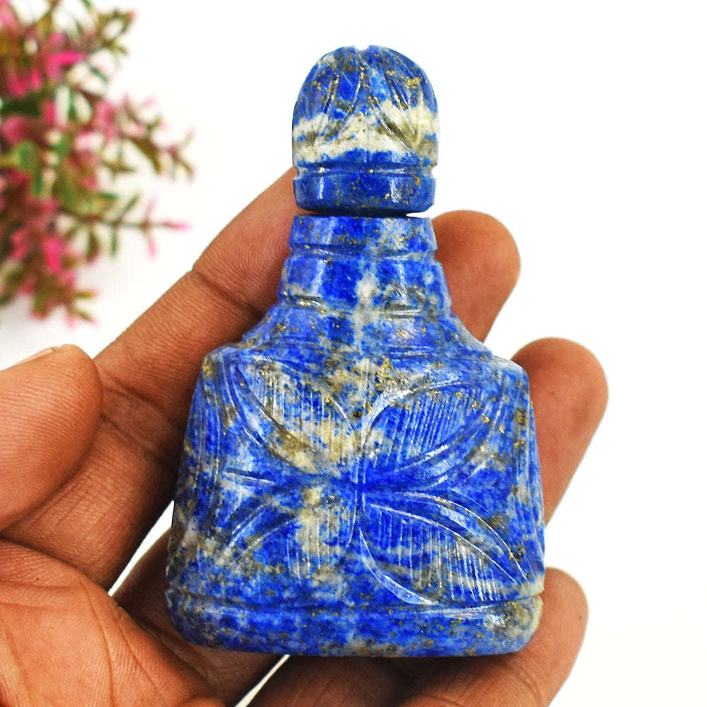 gemsmore:Exclusive Lapis Lazuli Hand Carved Genuine Crystal Gemstone Carving Perfume Bottle