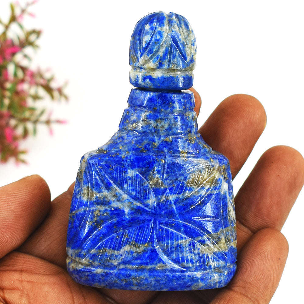 gemsmore:Exclusive Lapis Lazuli Hand Carved Genuine Crystal Gemstone Carving Perfume Bottle