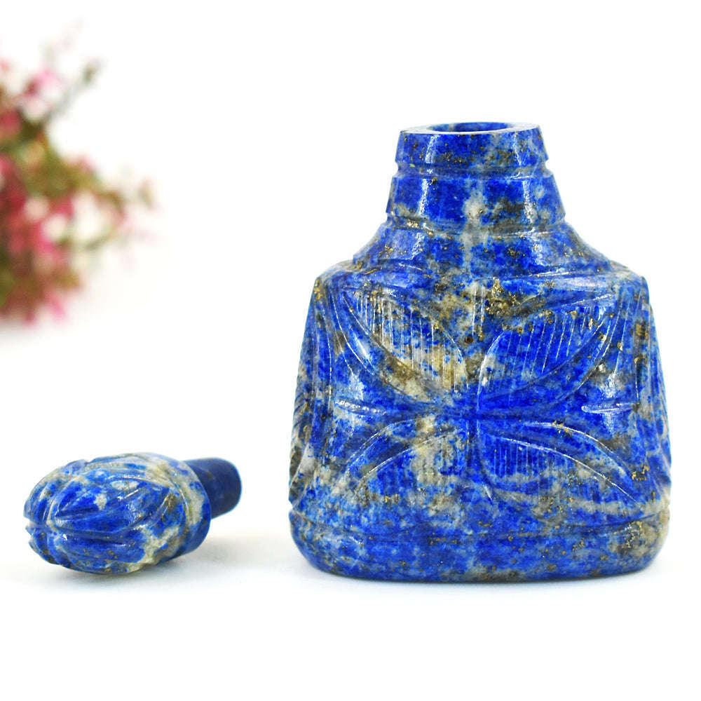 gemsmore:Exclusive Lapis Lazuli Hand Carved Genuine Crystal Gemstone Carving Perfume Bottle